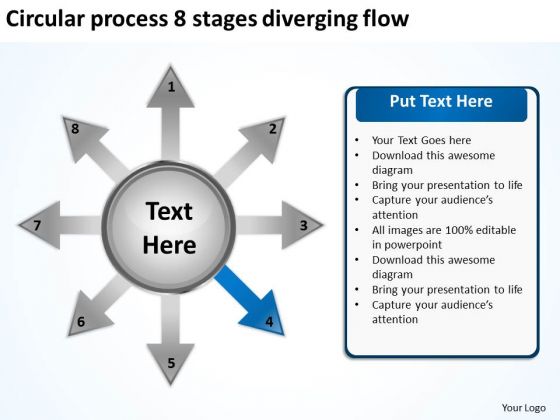 Circular Process 8 Stages Diverging Flow Motion Diagram PowerPoint Templates