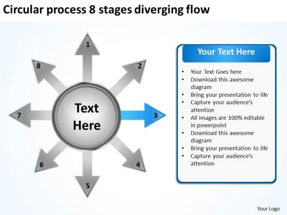 Circular Process 8 Stages Diverging Flow Venn Network PowerPoint Templates