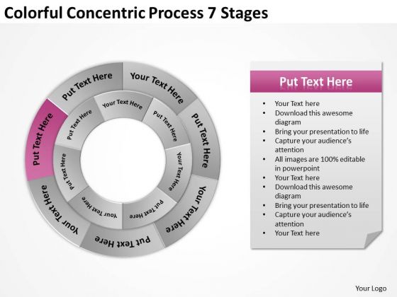 Colorful Concentric Process 7 Stages Basic Business Plan PowerPoint Slides
