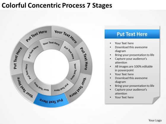 Colorful Concentric Process 7 Stages Business Plan Models PowerPoint Templates
