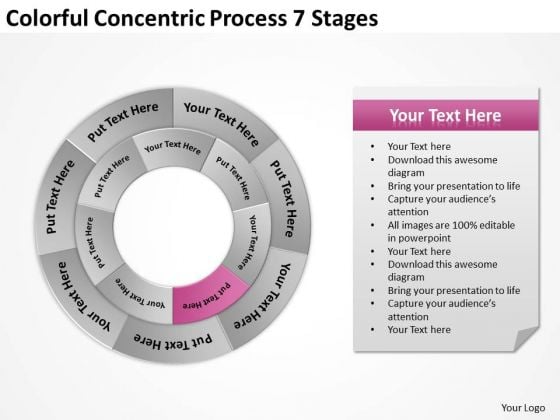 Colorful Concentric Process 7 Stages Business Plan Template PowerPoint Template