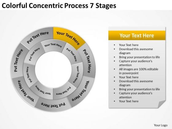 Colorful Concentric Process 7 Stages Business Planning PowerPoint Slides