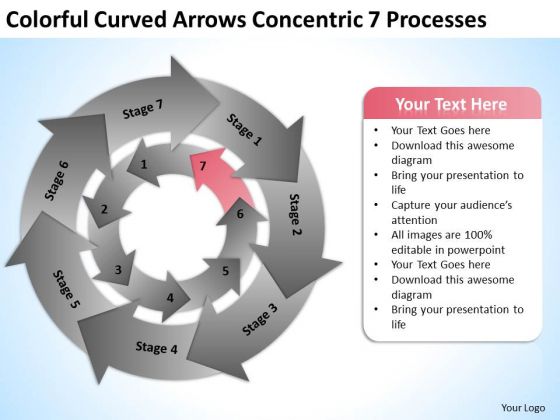 Colorful Curved Arrows Concentric 7 Processess Ppt Business Plan PowerPoint Template Colorful Curved Arrows Concentric 7 Processess Ppt Business Plan PowerPoint Template