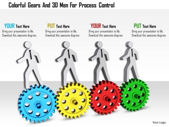 Colorful Gears And 3d Men For Process Control Colorful Gears And 3d Men For Process Control