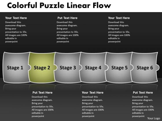 Colorful Puzzle Linear Flow Sequence Chart PowerPoint Templates