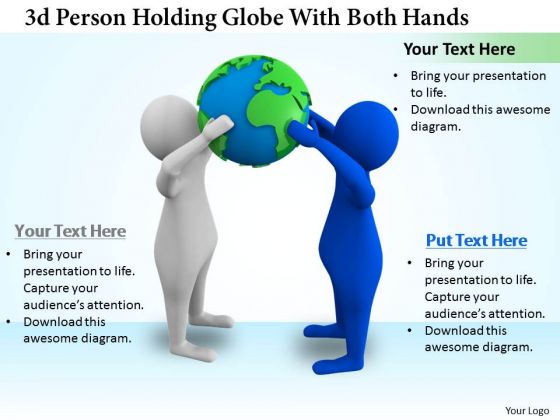 Company Business Strategy 3d Person Holding Globe With Both Hands Concept Statement Company Business Strategy 3d Person Holding Globe With Both Hands Concept Statement