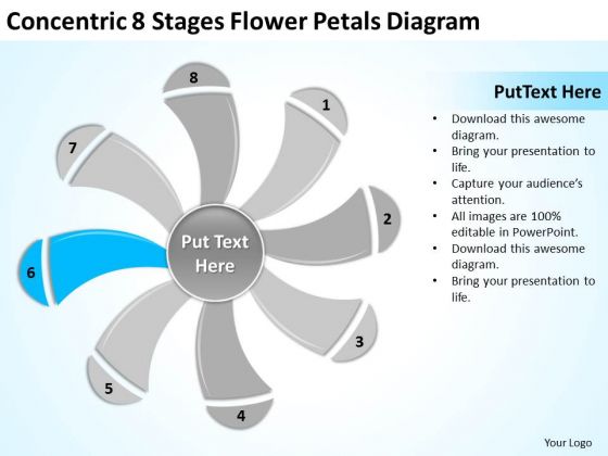 Concentric 8 Stages Flower Petals Diagram Ppt Business Plan Example PowerPoint Slides