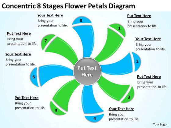Concentric 8 Stages Flower Petals Diagram Ppt Business Plan PowerPoint Templates