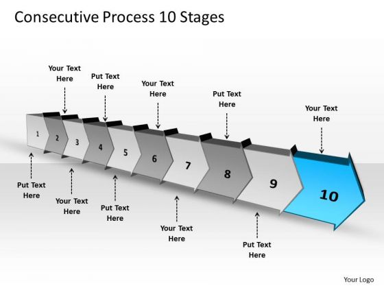 Consecutive Process 10 Stages Schematic PowerPoint Templates