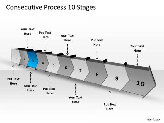 Consecutive Process 10 Stages Technical Drawing PowerPoint Slides