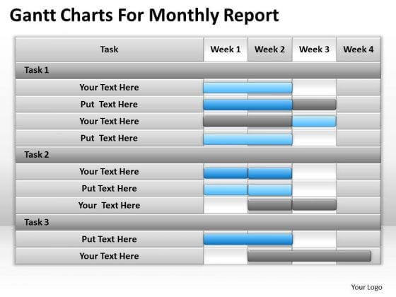 Consulting PowerPoint Template Gantt Charts For Monthly Report Ppt Templates