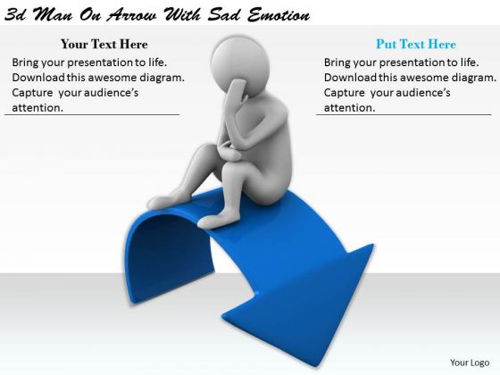 Corporate Business Strategy 3d Man On Arrow With Sad Emotion Concept Statement