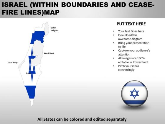 Country PowerPoint Maps Israel Within Boundaries And Ceas Fire Lines