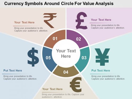 Currency Symbols Around Circle For Value Analysis PowerPoint Templates