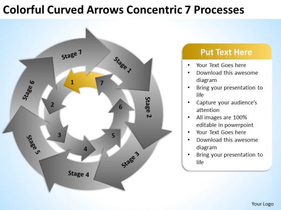 Curved Arrows Concentric 7 Processess Business Plan PowerPoint Slides Curved Arrows Concentric 7 Processess Business Plan PowerPoint Slides