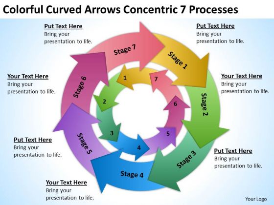 curved arrows concentric 7 processess ppt sample nonprofit business
