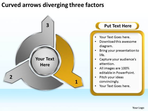 Curved Arrows Diverging Three Factors Ppt Target Diagram PowerPoint Slides