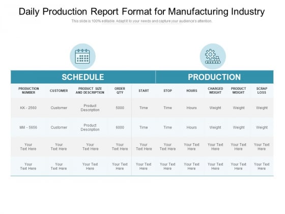 Daily Production Report Format For Manufacturing Industry Ppt PowerPoint Presentation Pictures Example Topics PDF