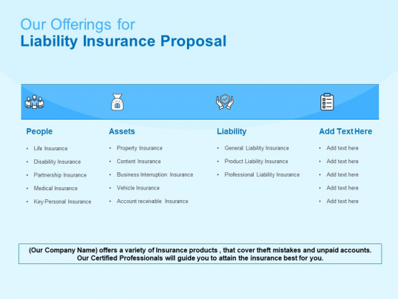 Damage Security Insurance Proposal Our Offerings For Liability Insurance Proposal Ppt Show Ideas PDF Damage Security Insurance Proposal Our Offerings For Liability Insurance Proposal Ppt Show Ideas PDF