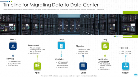 Data Center Infrastructure Management IT Timeline For Migrating Data To Data Center Brochure PDF
