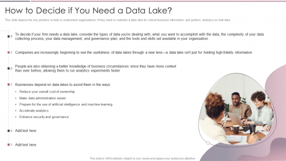 Data Lake Development With Azure Cloud Software How To Decide If You Need A Data Lake Infographics PDF