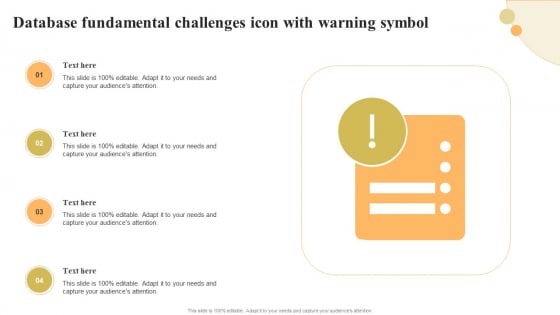 Database Fundamental Challenges Icon With Warning Symbol Mockup PDF