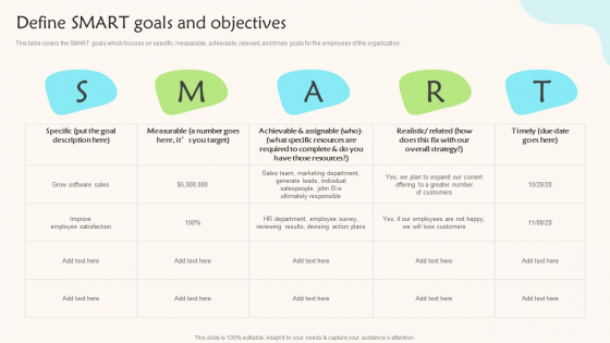 Define SMART Goals And Objectives Teams Working Towards A Shared Objective Icons PDF