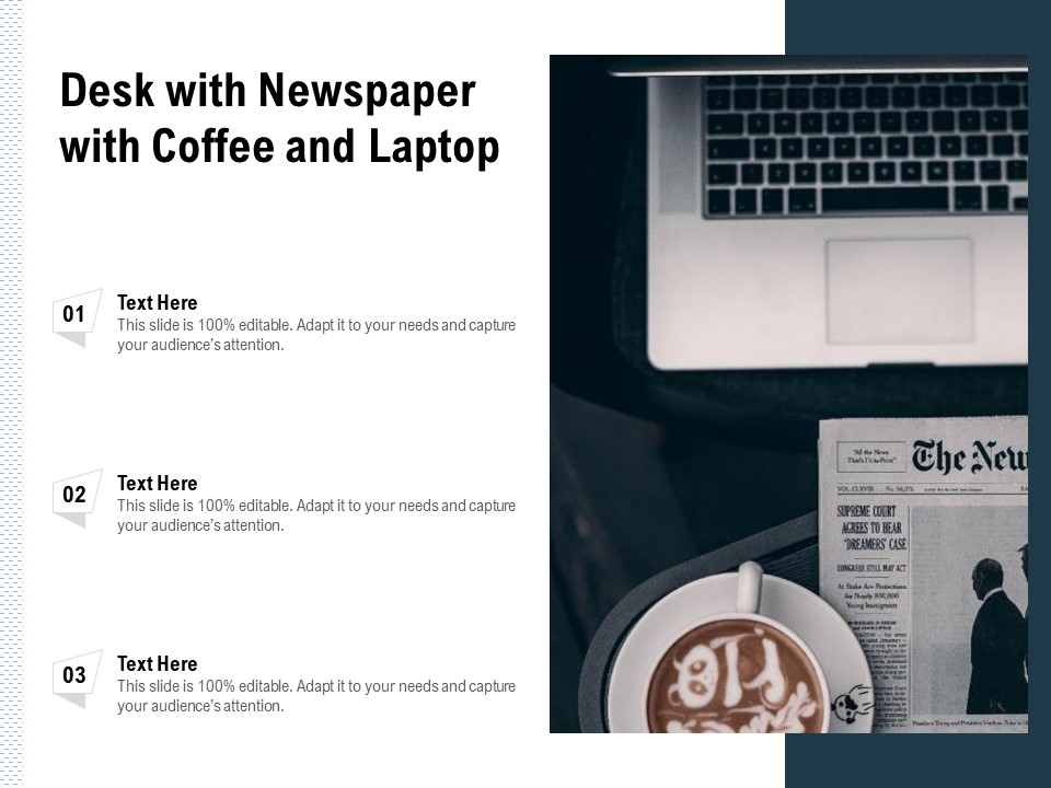 Desk With Newspaper With Coffee And Laptop Ppt PowerPoint Presentation Gallery Examples PDF