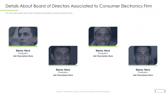Details About Board Of Directors Associated To Consumer Electronics Firm Ppt Show Information PDF