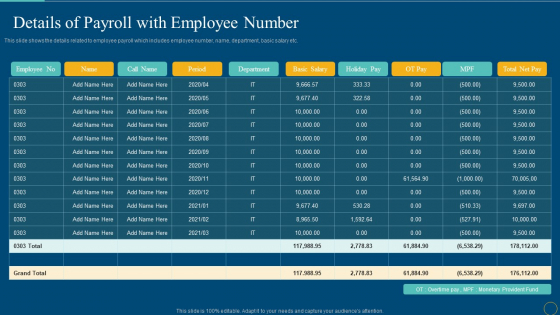 Details Of Payroll With Employee Number Template PDF