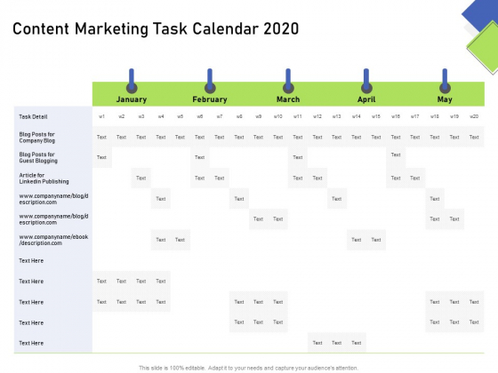 Developing Content Mapping Strategy Content Marketing Task Calendar 2020 Ppt Visual Aids Ideas PDF