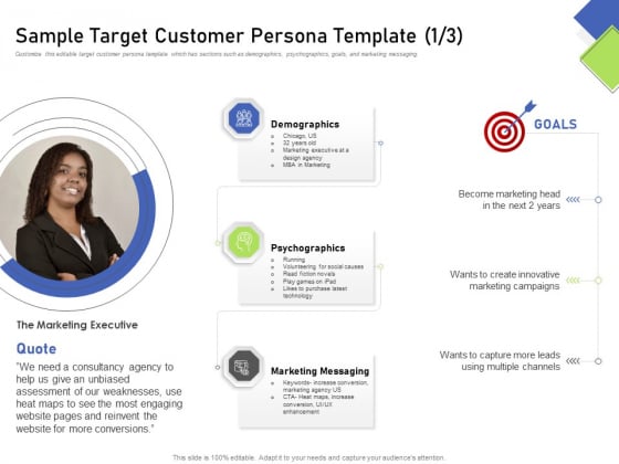 Developing Content Mapping Strategy Sample Target Customer Persona Template Ppt Summary Graphics Template PDF