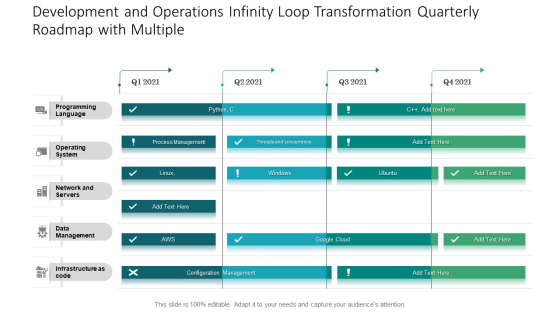 Development And Operations Infinity Loop Transformation Quarterly Roadmap With Multiple Inspiration