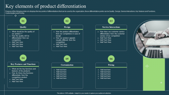 Differentiation Techniques Ways To Surpass Competitors Key Elements Of Product Differentiation Icons PDF