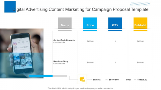Digital Advertising Content Marketing For Campaign Proposal Template Elements PDF