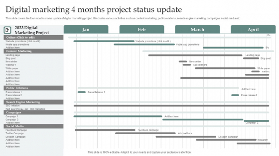 Digital Marketing 4 Months Project Status Update Graphics PDF