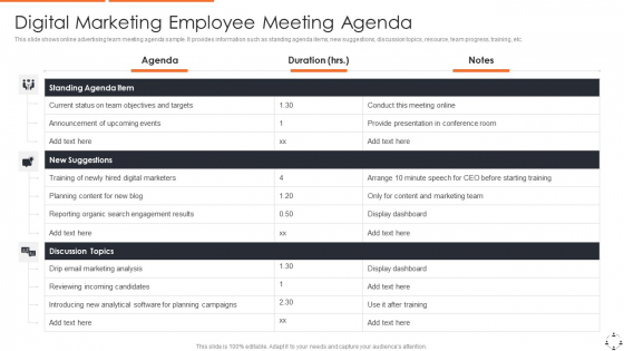 Digital Marketing Employee Meeting Agenda Guidelines PDF
