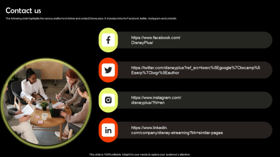 Digital Media Streaming Platform Company Profile Contact Us Icons PDF