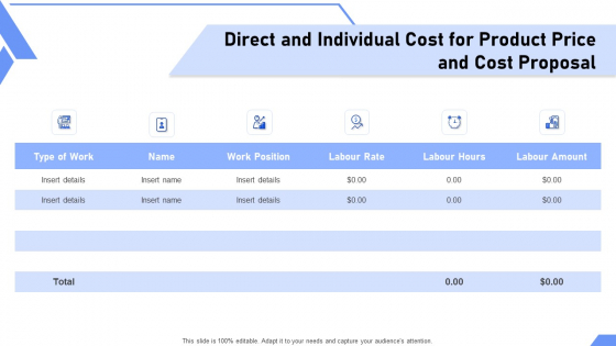 Direct And Individual Cost For Product Price And Cost Proposal Ppt Model Themes PDF
