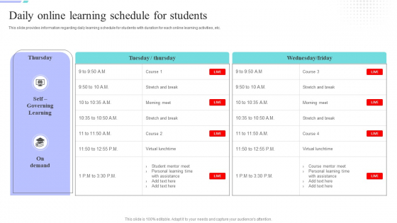 Distance Coaching Playbook Daily Online Learning Schedule For Students Elements PDF