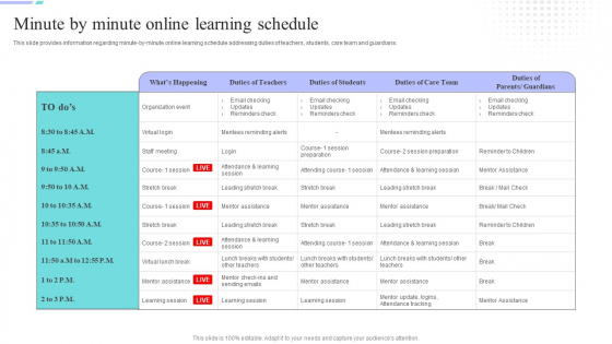 Distance Coaching Playbook Minute By Minute Online Learning Schedule Brochure PDF