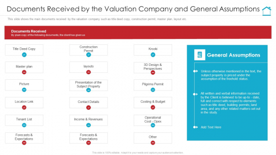 Documents Received By The Valuation Company And General Assumptions Graphics PDF Documents Received By The Valuation Company And General Assumptions Graphics PDF