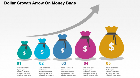 Dollar Growth Arrow On Money Bags PowerPoint Templates
