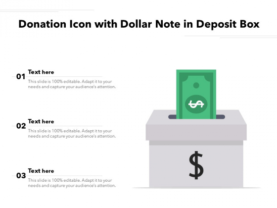 Donation Icon With Dollar Note In Deposit Box Ppt PowerPoint Presentation Styles PDF