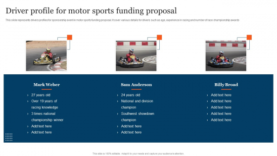 Driver Profile For Motor Sports Funding Proposal Themes PDF