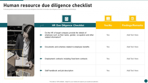 Due Diligence In Amalgamation And Acquisition Human Resource Due Diligence Checklist Themes PDF