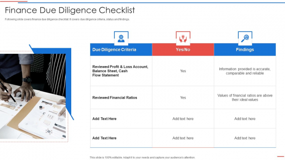 Due Diligence Process In Merger And Acquisition Agreement Finance Due Diligence Checklist Ideas PDF