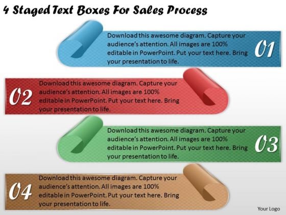 Develop Business Strategy 4 Staged Text Boxes For Sales Process Strategic Management Plan