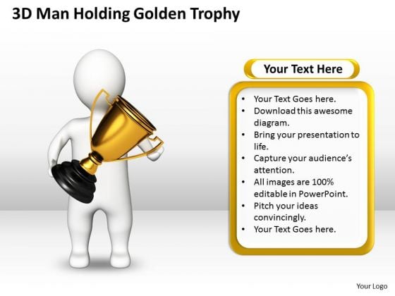 Diagram Of The Business Cycle 3d Man Holding Golden Trophy PowerPoint Slides