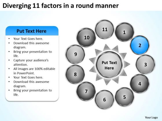 Diverging 11 Factors Round Manner Circular Flow Layout Chart PowerPoint Slides Diverging 11 Factors Round Manner Circular Flow Layout Chart PowerPoint Slides
